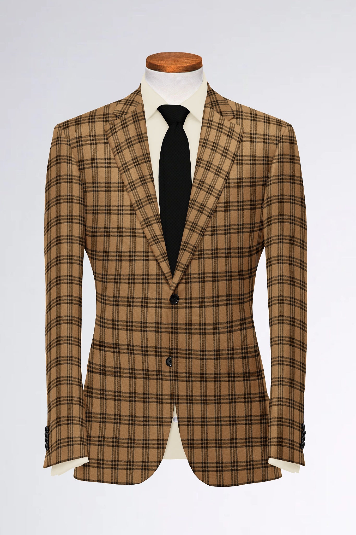 Pale Brown Men's Two Button Dress Party Checks Print Suit Jacket Notched Lapel Slim Fit Terry Rayon Stylish Blazer