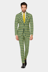 Light Green Men's Two Button Dress Party Checks Print Suit Jacket Notched Lapel Slim Fit Terry Rayon Stylish Blazer