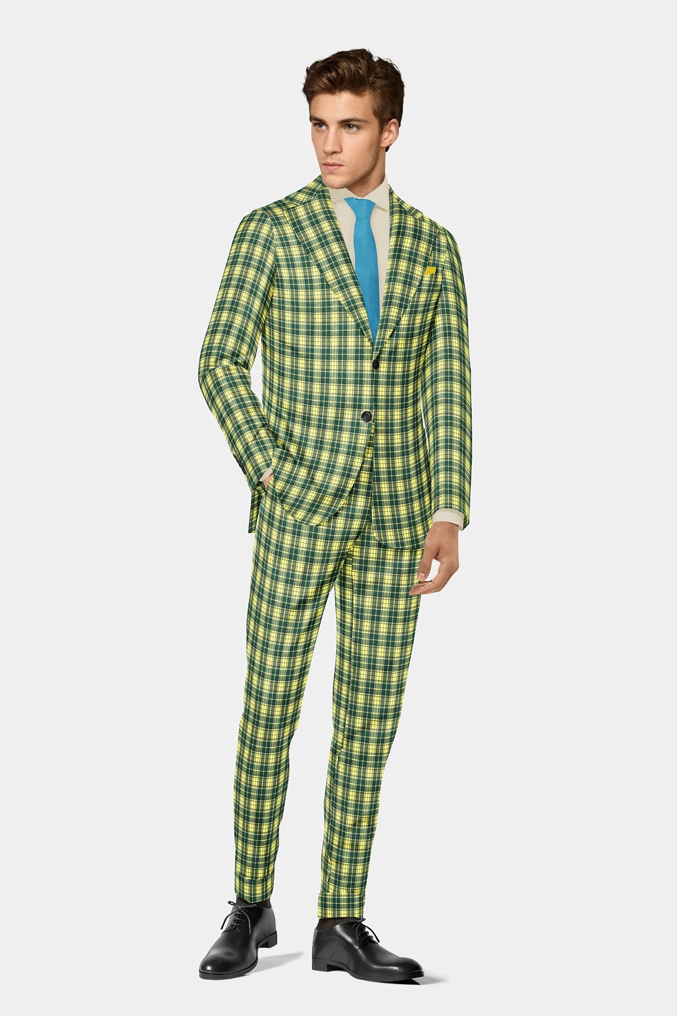 Light Green Men's Two Button Dress Party Checks Print Suit Jacket Notched Lapel Slim Fit Terry Rayon Stylish Blazer