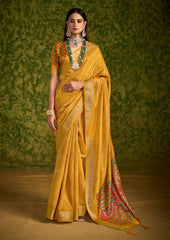 Yellow Rasian Silk  Bandhani Printed Saree