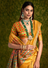 Yellow Rasian Silk  Bandhani Printed Saree