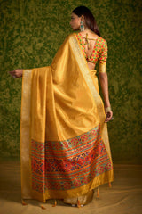 Yellow Rasian Silk  Bandhani Printed Saree