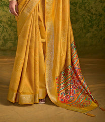 Yellow Rasian Silk  Bandhani Printed Saree