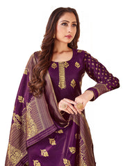 Purple Banarasi Art Silk Woven Salwar Suit