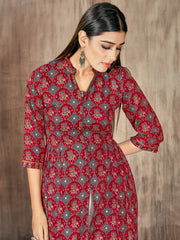 Red Printed Rayon Kurti With Palazzo