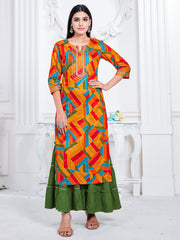 MultiColor Printed Rayon Kurti With Palazzo