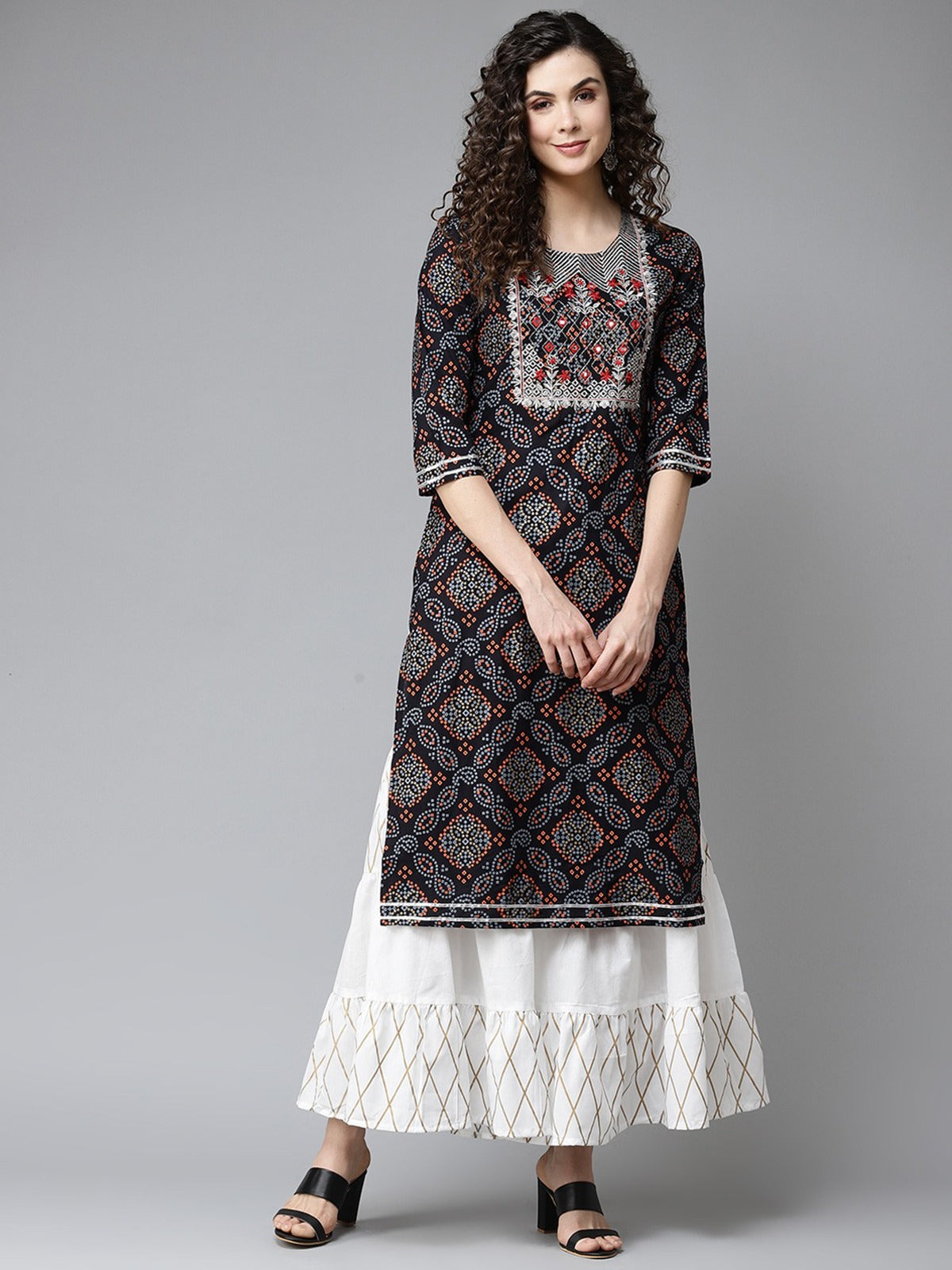 Black Embroidered Rayon Kurti With Palazzo