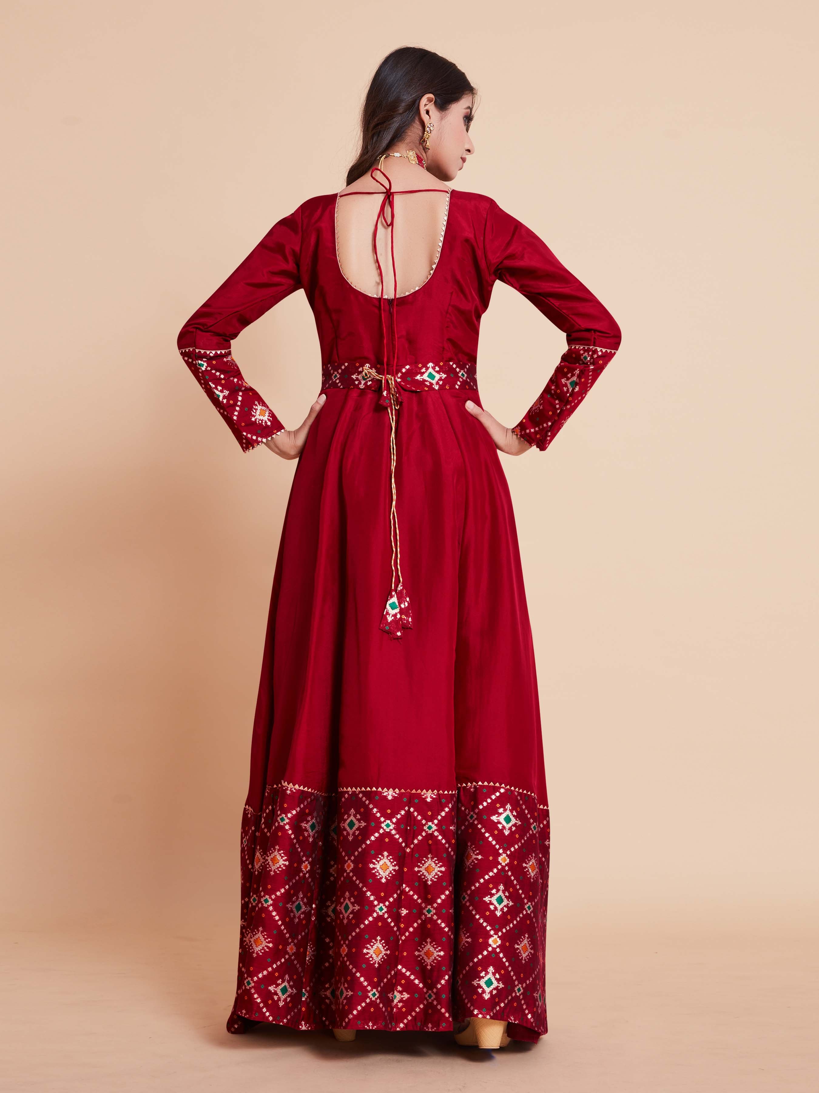 Red Woven Art Silk Kurta With Dupatta