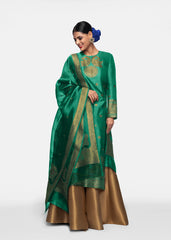 Green Art Silk Readymade Kurti For Womens With Palazzo Dupatta