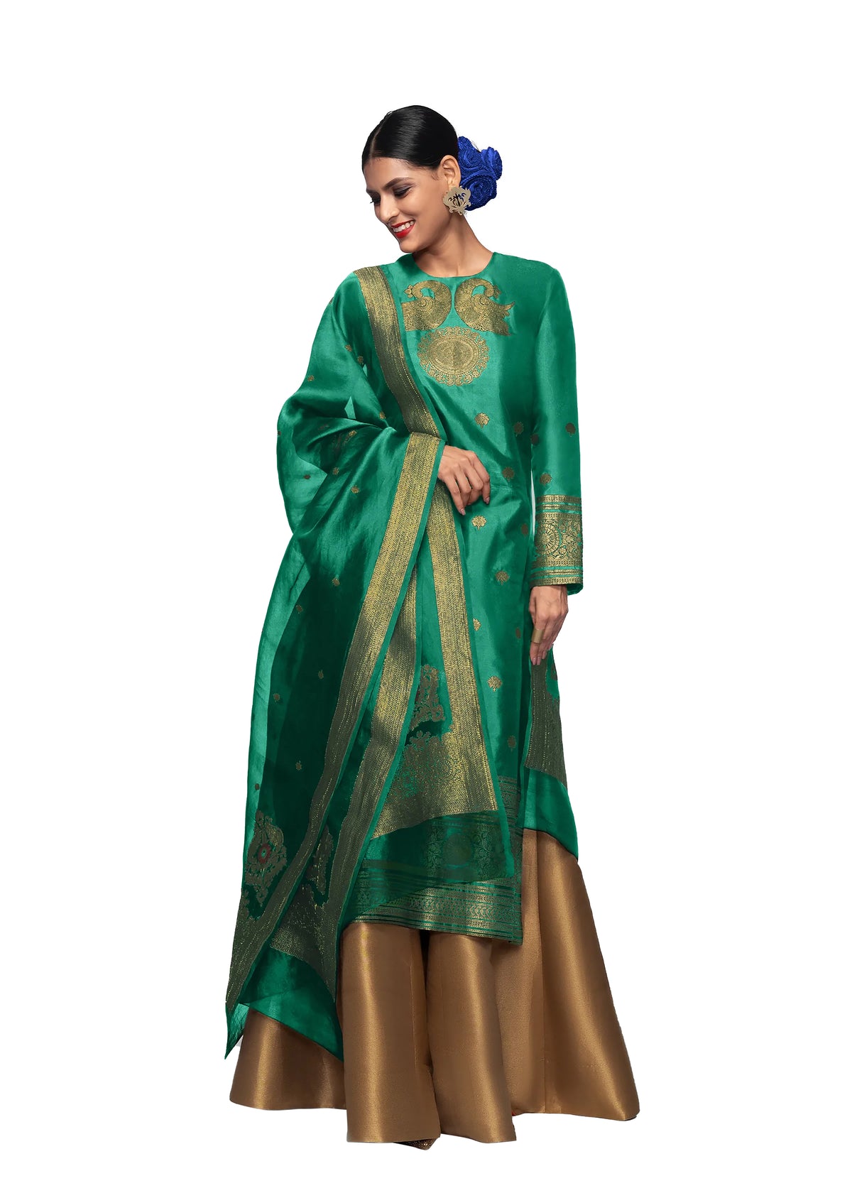 Green Art Silk Readymade Kurti For Womens With Palazzo Dupatta