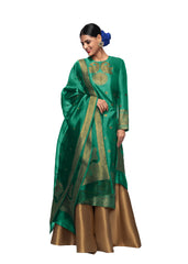 Green Art Silk Readymade Kurti For Womens With Palazzo Dupatta