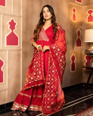 Readymade Rayonne Rouge Angrakha Kurti Sharara Avec Dupatta