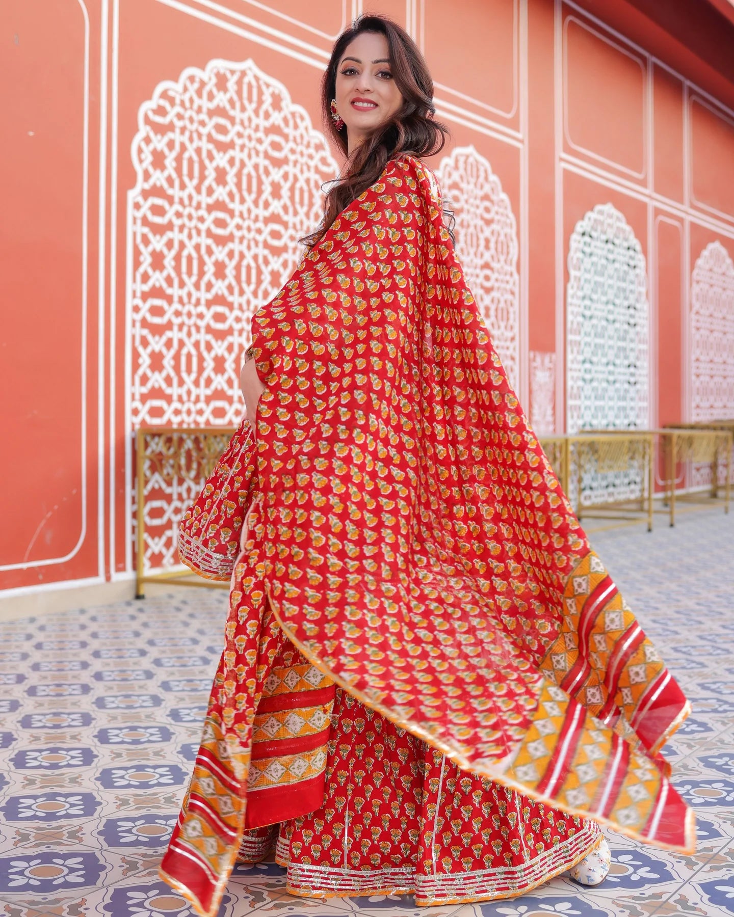 Readymade Rayon White & Red Angrakha Kurti Sharara With Dupatta