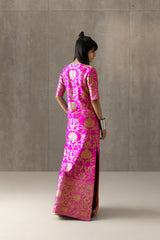 Ravishing Traditional Ethnic Pink Silk Zari Woven One Piece Maxi Dress