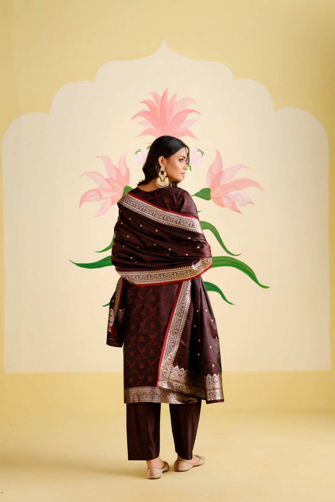 Maroon Satin Silk Woven Readymade Salwar Suit Set