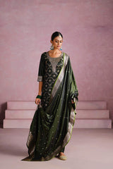 Green Satin Silk Woven Readymade Salwar Suit Set