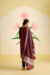 Wine Satin Silk Woven Readymade Salwar Suit Set