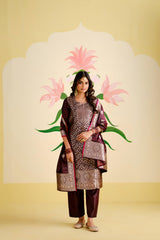 Wine Satin Silk Woven Readymade Salwar Suit Set