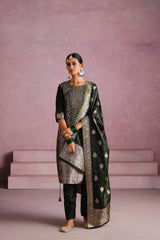 Green Satin Silk Woven Readymade Salwar Suit Set