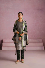 Green Satin Silk Woven Readymade Salwar Suit Set