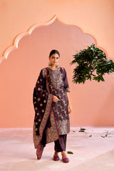 Purple Satin Silk Woven Readymade Salwar Suit Set