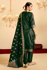 Bottle Green Satin Silk Woven Readymade Salwar Suit Set