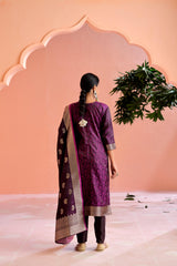 Purple Satin Silk Woven Readymade Salwar Suit Set