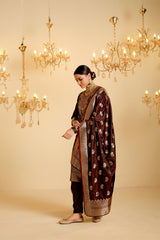 Maroon Satin Silk Woven Readymade Salwar Suit Set