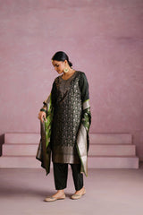 Green Satin Silk Woven Readymade Salwar Suit Set