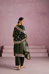 Green Satin Silk Woven Readymade Salwar Suit Set