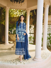 Blue Raw Silk Embroidered Top With Pant Dupatta