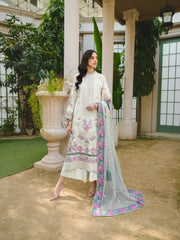 Costume Salwar long en soie brute brodé blanc cassé avec dupatta inférieur