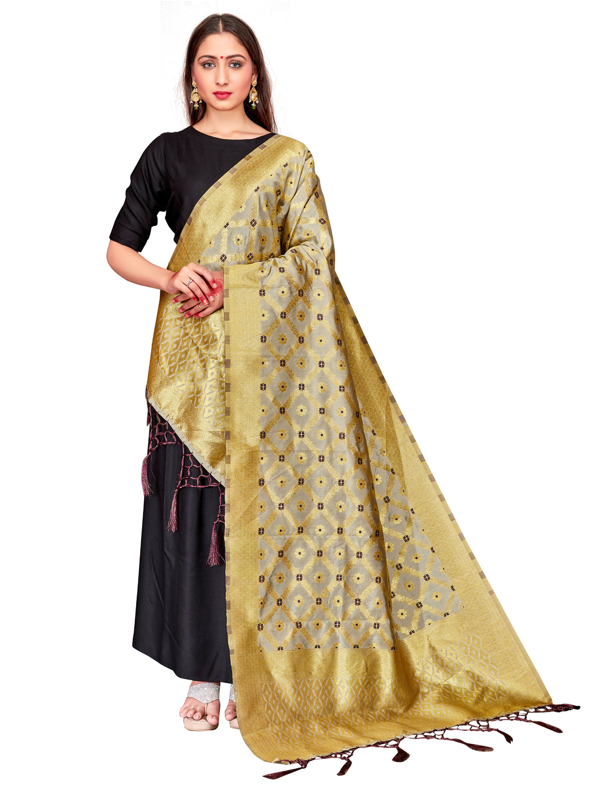 Gold Banarasi Art Silk Woven Dupatta