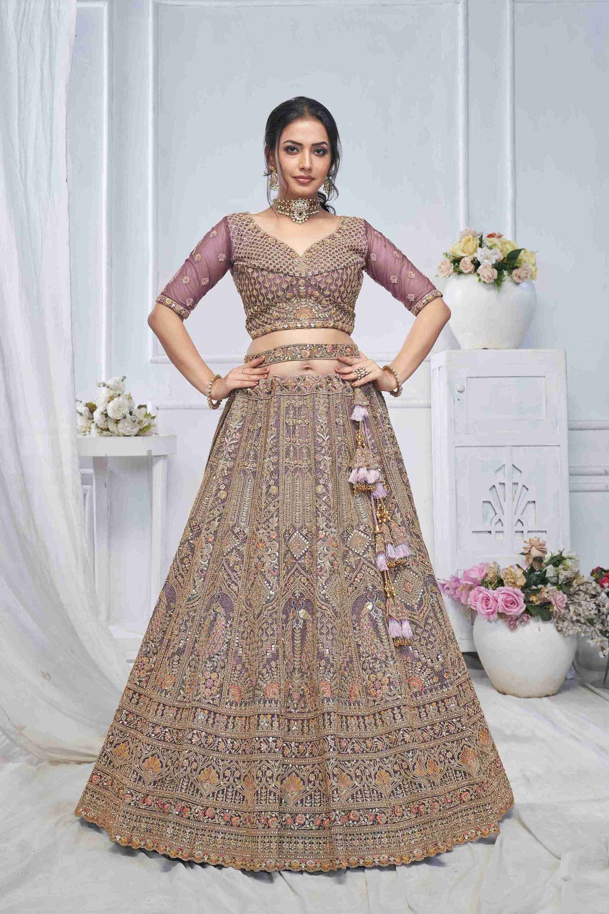 Lavender Soft Net Embroidered Lehenga Choli