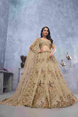 Golden Soft Net Embroidered Peacock Motif Lehenga Choli