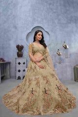 Golden Soft Net Embroidered Peacock Motif Lehenga Choli