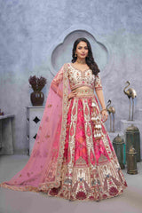 Ivory Organza Silk Embroidered Womens Lehenga Choli