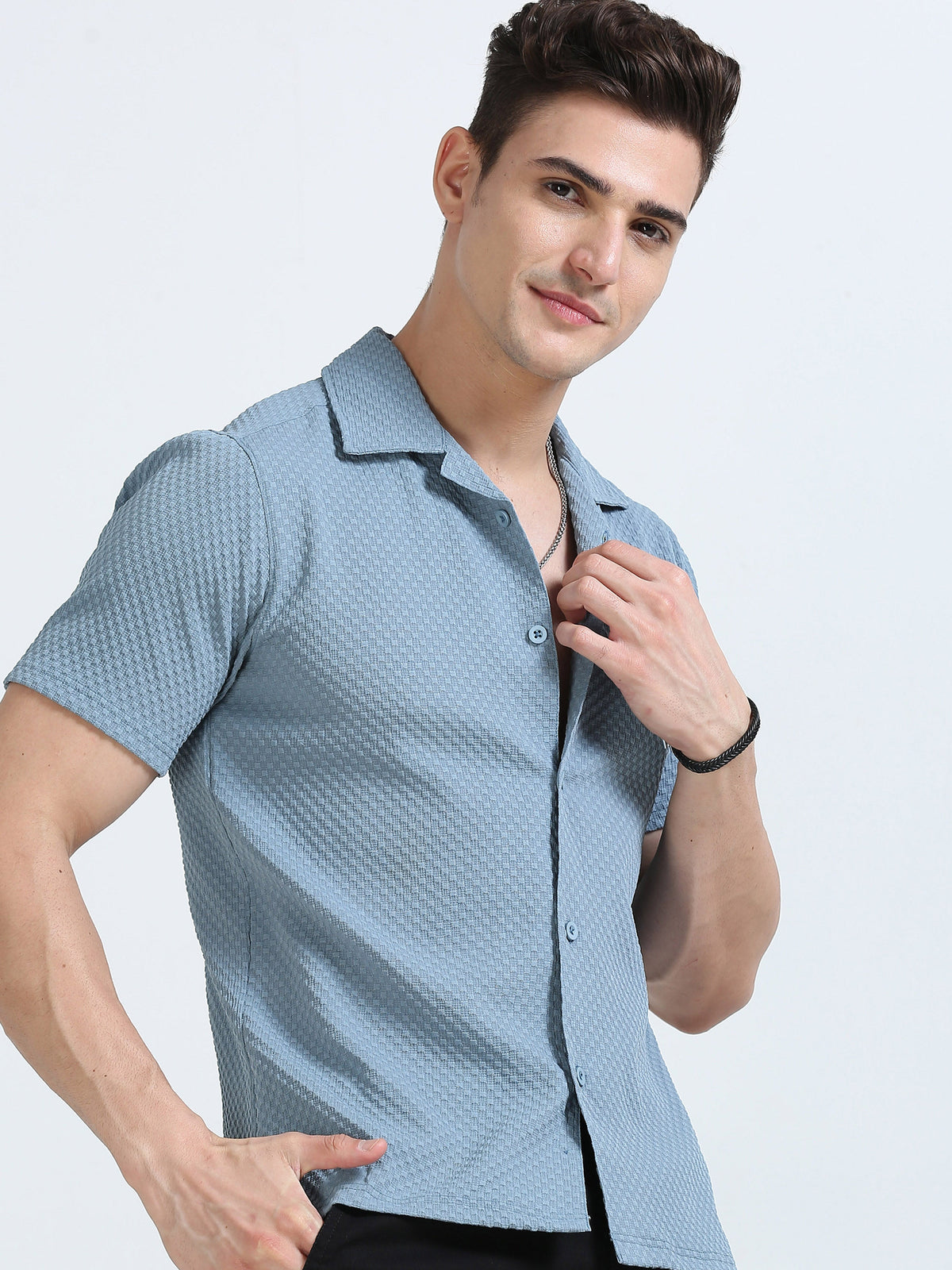 Blue Popcorn Half Sleeves Regular Shirt