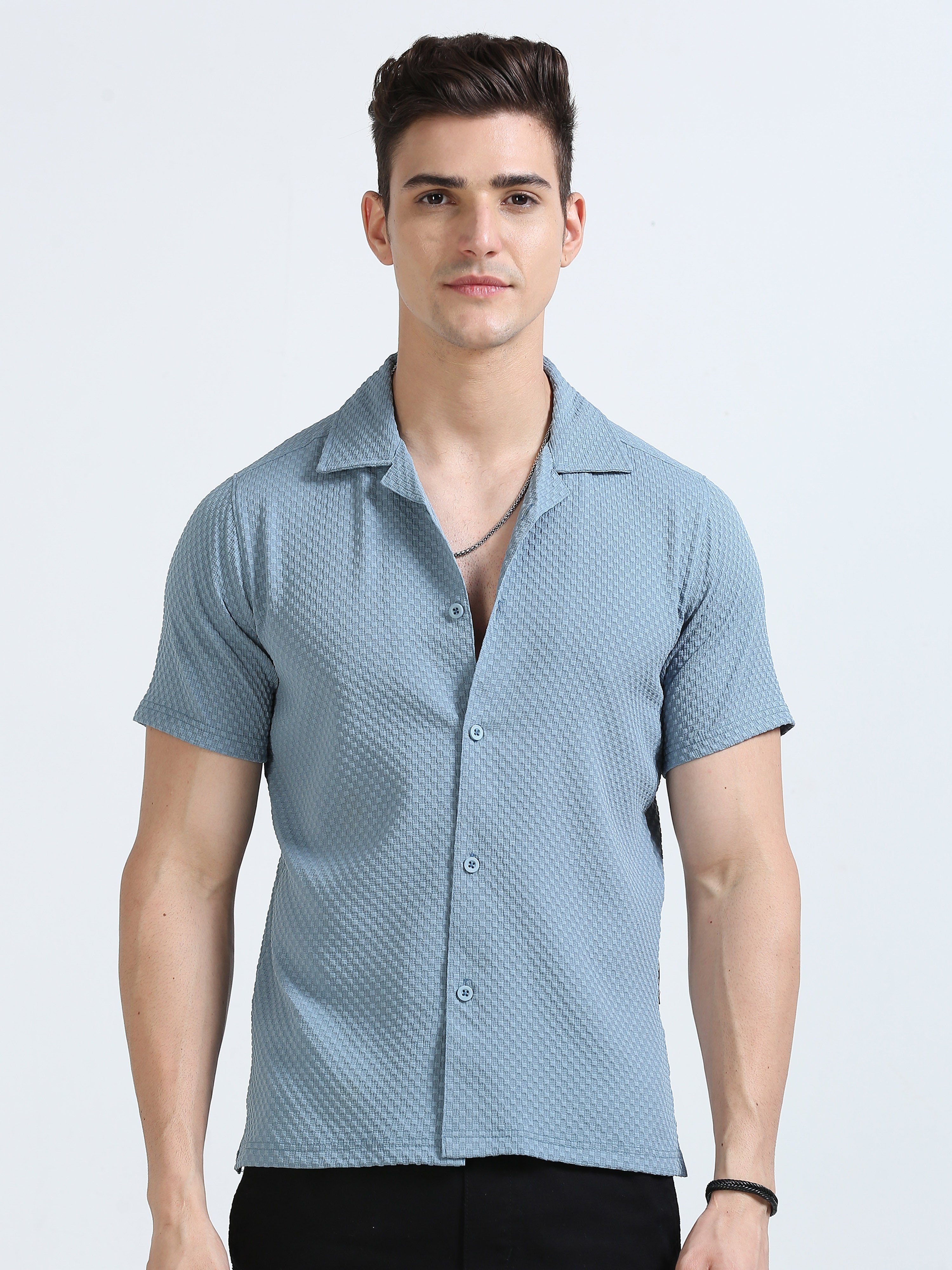 Blue Popcorn Half Sleeves Regular Shirt