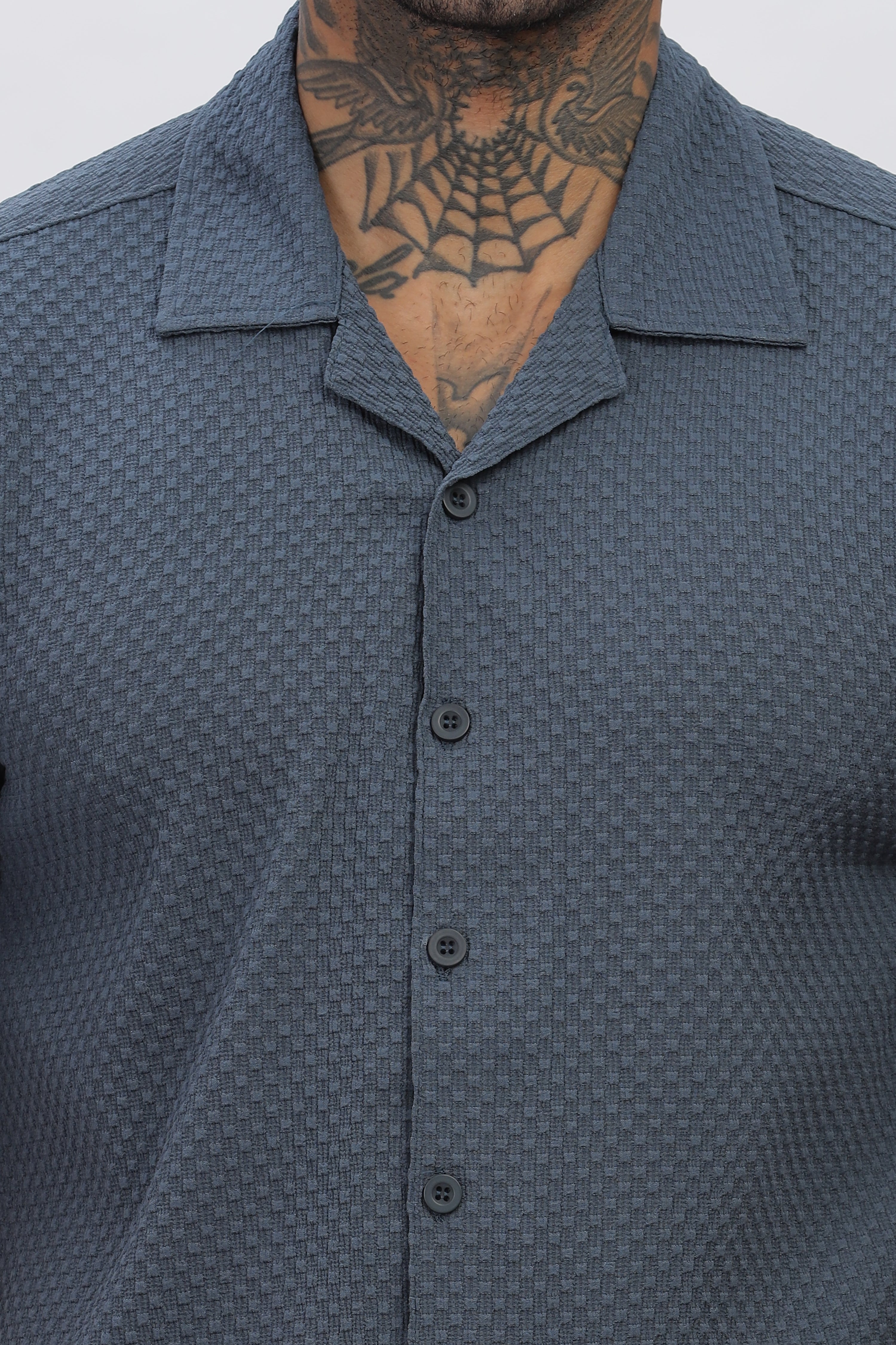 Dark-Blue Popcorn Half Sleeves Regular Shirt