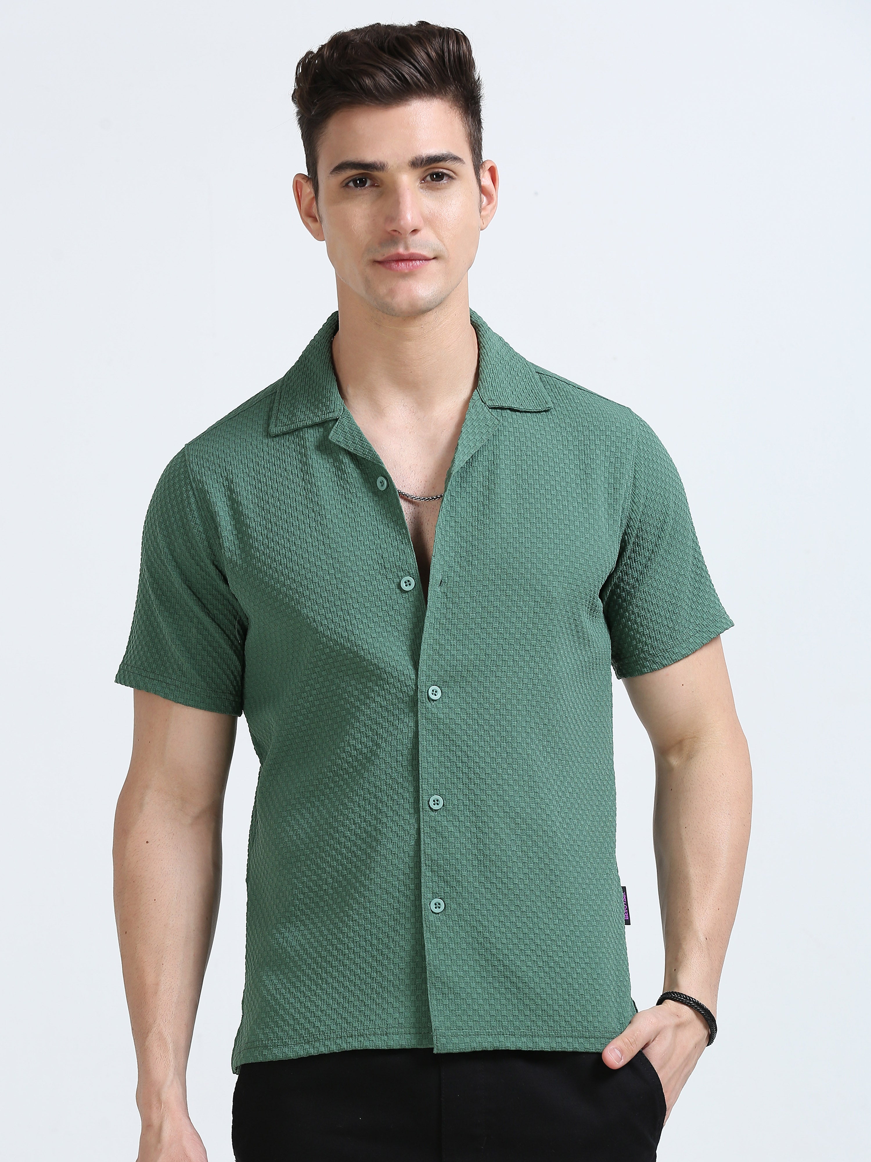 Green Popcorn Half Sleeves Regular Shirt