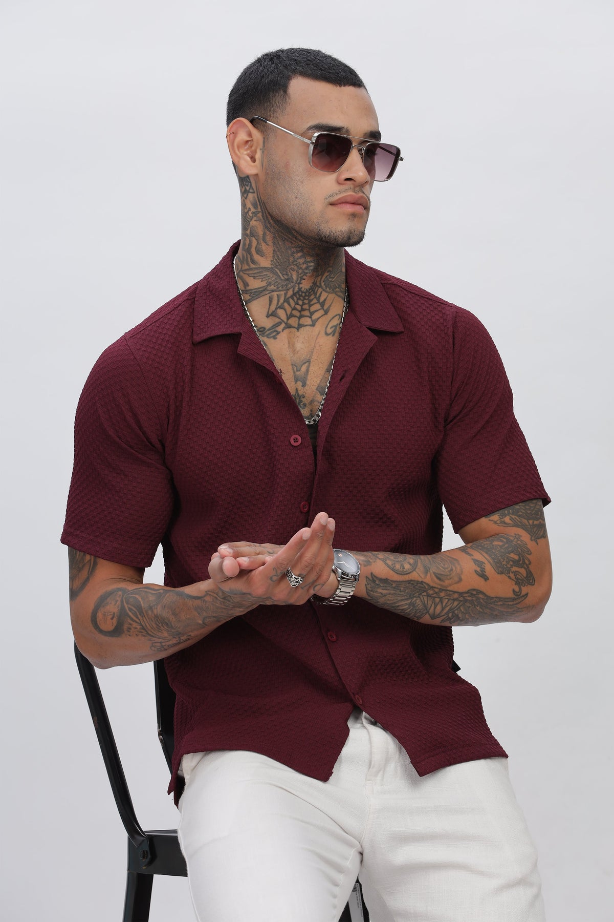 Maroon Popcorn Half Sleeves Regular Shirt