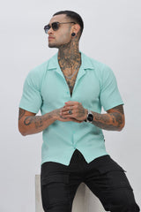 Sea-Green Popcorn Half Sleeves Regular Shirt