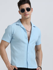 Sky-Blue Popcorn Half Sleeves Regular Shirt