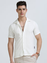 White Popcorn Half Sleeves Regular Shirt