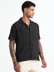 Black Cotton Blend  Half Sleeves Regular Shirt