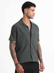 Bottle-Green Cotton Blend  Half Sleeves Regular Shirt