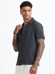 Dark-Grey Cotton Blend  Half Sleeves Regular Shirt