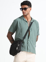 Green Cotton Blend  Half Sleeves Regular Shirt