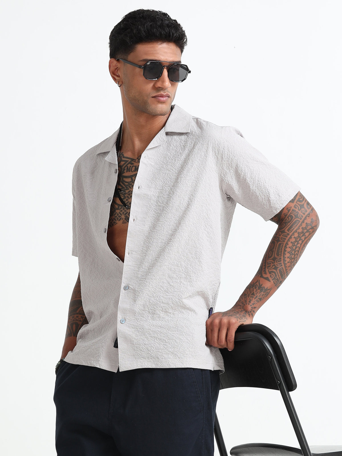 Grey Cotton Blend  Half Sleeves Regular Shirt